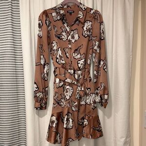 Express Brown and Cream Floral Long Sleeve Dress
